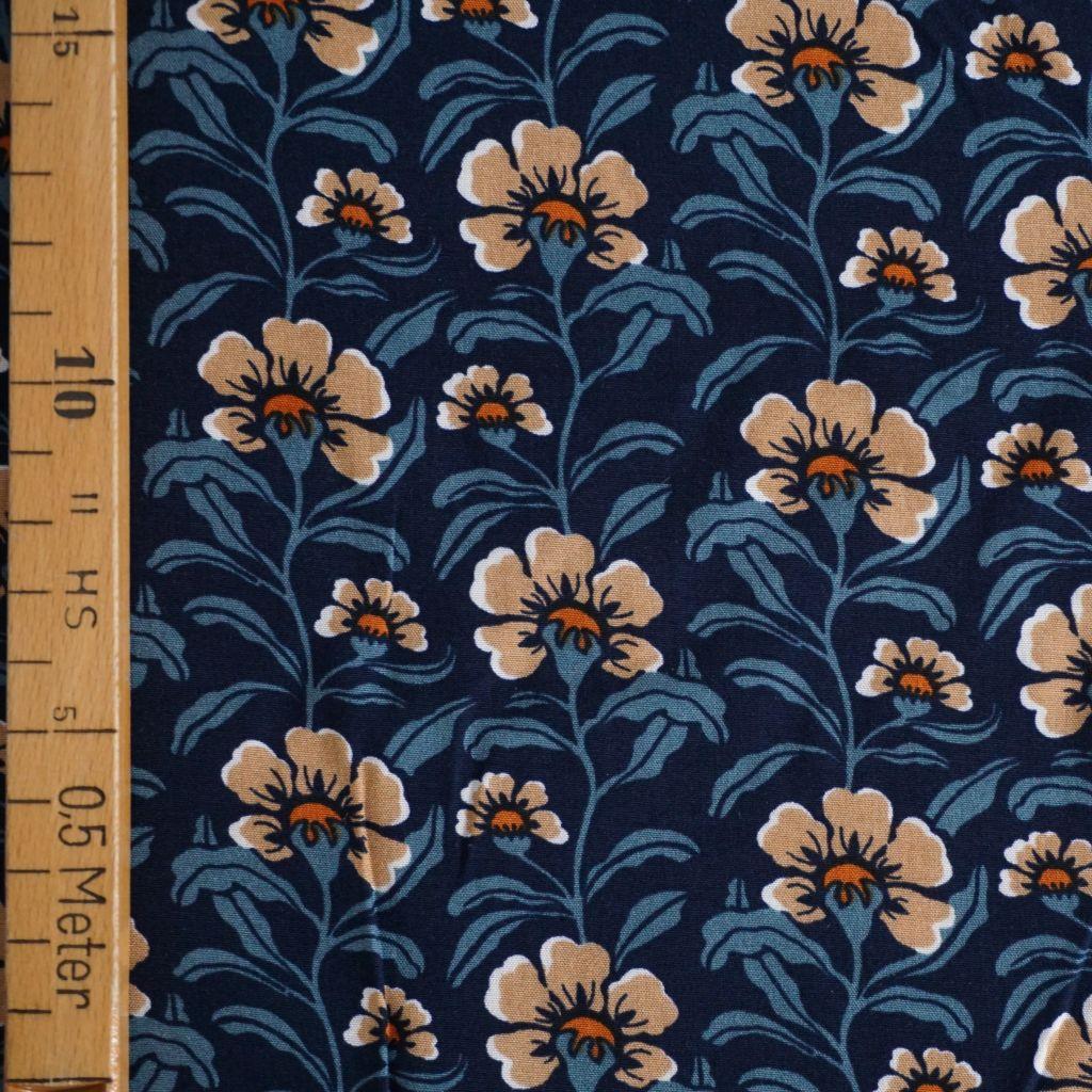 Viskose Druck Blumen blau beige